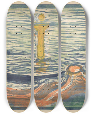Triptych art skateboard deck of Edvard Munch Mystical Shore_1 by Edvard Munch (1863-1944)
