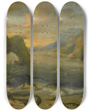Triptych art skateboard deck of Jan Van Kessel The Elder Water by Jan Van Kessel The Elder (1626-1679)
