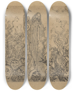 Triptych art skateboard deck of James Ensor Christus Daalt Neer In De Hel by James Ensor (1860-1949)