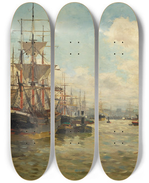 Triptych art skateboard deck of Edmondmarie Petitjean Marine by Edmond Marie Petitjean (1844-1925)