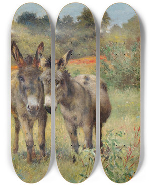 Triptych art skateboard deck of Herbert William Weekes The Unlikely Connoisseurs by Herbert William Weekes (1841-1914)