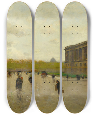 Triptych art skateboard deck of Luigi Loir Le Louvre Paris by Loir Luigi (1845-1916)