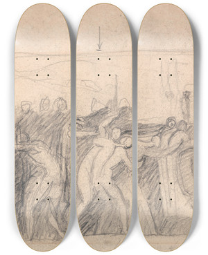 Triptych art skateboard deck of George Romney Hell by George Romney (1734-1802)