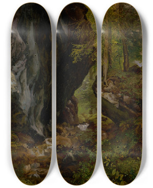 Triptych art skateboard deck of Alexander Brodszky Forests Interior by Alexander Brodszky (1819-1901)