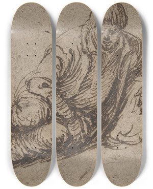 Triptych art skateboard deck of Jacob De Gheyn Ii A Reclining Peasant by Jacob de Gheyn II (1565-1629)