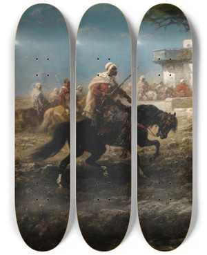 Triptych art skateboard deck of Adolf Schreyer Le Portetendard by Adolf Schreyer (1828-1899)