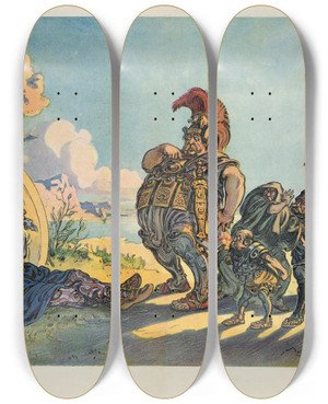 Triptych art skateboard deck of Udo Keppler If Anybody Should Ask Him by Udo Keppler (1872-1956)