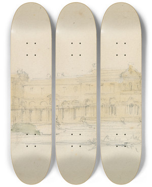 Triptych art skateboard deck of David Roberts Palace On A River by David Roberts (1796-1864)
