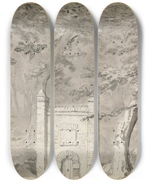 Triptych art skateboard deck of Samuel Hieronymus Grimm Greenwich Park by Samuel Hieronymus Grimm (1733-1794)