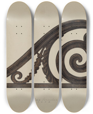 Triptych art skateboard deck of Max Fernekes Scroll by Max Fernekes