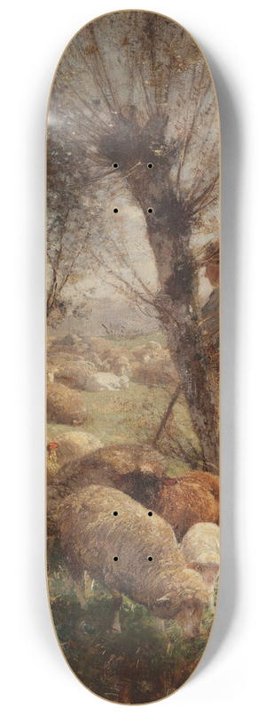 Heinrich Von Zgel - Schfer mit Hund und Herde unter Weidenbumen am Wasser 8.25 inch art skate deck