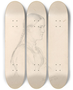 Triptych art skateboard deck of Adolph Tidemand Torond Olsdatter Aasland Tone Anundsdatter by Adolph Tidemand (1814-1876)