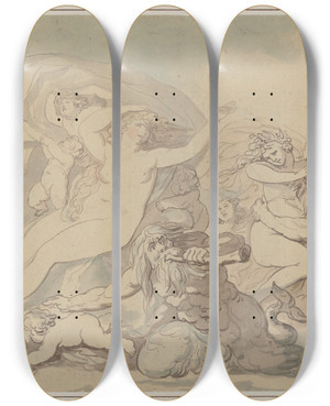 Triptych art skateboard deck of Thomas Rowlandson Nymphs And Tritons by Thomas Rowlandson (1756-1827)