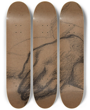 Triptych art skateboard deck of Pierre Puvis De Chavannes Etude De Deux Mains by Pierre Puvis De Chavannes (1824-1898)