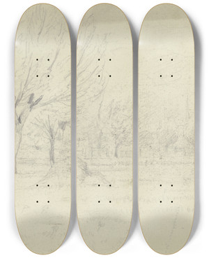 Triptych art skateboard deck of Otto Scholderer Landscape by Otto Scholderer (1834-1902)