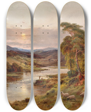 Triptych art skateboard deck of Alfred De Branski The Dee At Balmoral by Alfred De Breanski (1852-1928)
