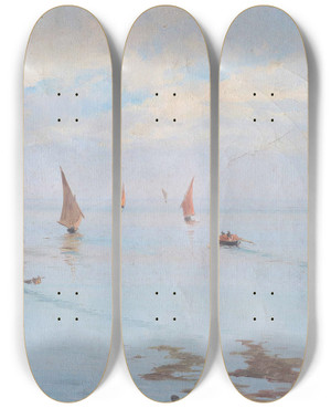 Triptych art skateboard deck of Pietro Barucci Chioggia by Pietro Barucci (1845-1917)