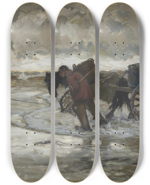 Triptych art skateboard deck of Hans Von Bartels At The Dunes by Hans Von Bartels (1856-1913)