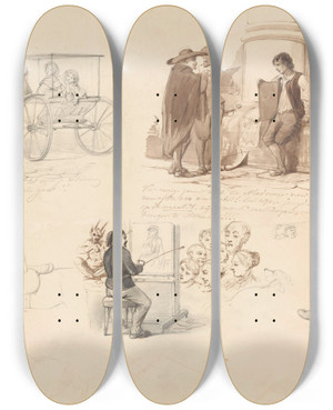 Triptych art skateboard deck of August Alleb Schetsblad Met Diverse Studies Onder Andere Van Twee Honden by August Allebe (1838-1927)