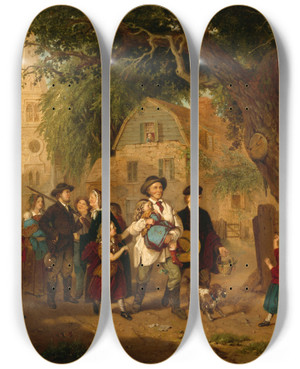 Triptych art skateboard deck of Albert Fitch Bellows The Lost Child Returned by Albert Fitch Bellows (1829-1883)