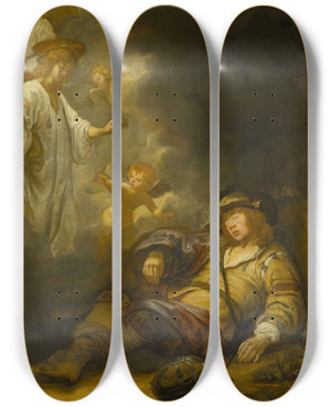 Triptych art skateboard deck of Gerbrand Van Den Eeckhout Jacobs Dream by Gerbrand van den Eeckhout (1621-1674)