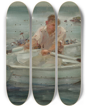 Triptych art skateboard deck of Henry Scott Tuke The Rowing Boat by Henry Scott Tuke (1858-1929)