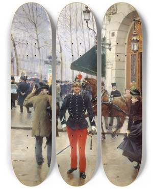 Triptych art skateboard deck of Jean Braud Le Thtre Du Vaudeville by Jean Beraud (1849-1935)