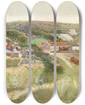 Triptych art skateboard deck of Theodor Von Hrmann Bei Znaim by Theodor Von Hormann (1840-1895)