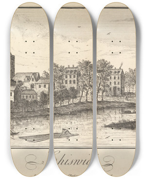 Triptych art skateboard deck of Thomas Preist Chiswick by Thomas Preist (1740-1750)