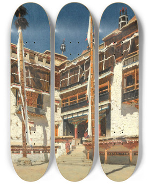 Triptych art skateboard deck of Vasily Vereshchagin Hemis Monastery In Ladakh by Vasily Vereshchagin (1842-1904)