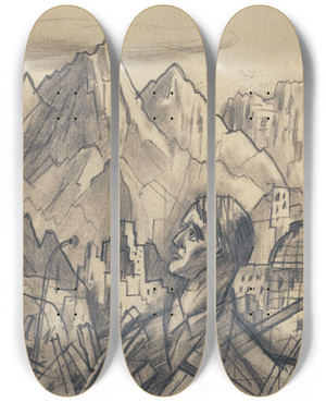 Triptych art skateboard deck of Karl Wiener Ruf Der Berge by Karl Wiener (1901-1949)