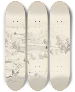 Triptych art skateboard deck of Truman Seymour View Ofwilliamstown by Truman Seymour (1824-1891)