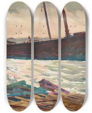 Triptych art skateboard deck of Carl William Broemel Dancing Light Of Morning by Carl William Broemel