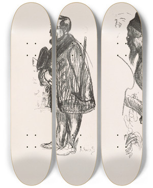 Triptych art skateboard deck of Pierre Puvis De Chavannes Les Caricatures De Puvis De Chavannes Pl16 by Pierre Puvis De Chavannes (1824-1898)