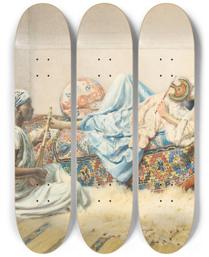 Triptych art skateboard deck of Federico Bartolini The Odalisque by Federico Bartolini (1861-1908)