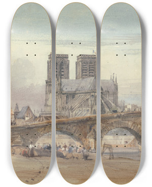 Triptych art skateboard deck of William Callow Notre Dame Paris by William Callow (1812-1908)