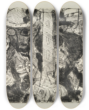 Triptych art skateboard deck of Max Beckmann Strae Ii by Max Beckmann (1884-1950)
