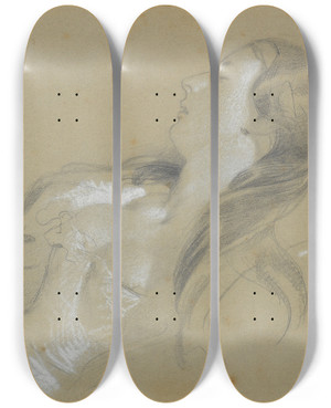 Triptych art skateboard deck of Sir Edwin Henry Landseer A Sketch Of A Lady Sleeping by Sir Edwin Henry Landseer (1802-1873)
