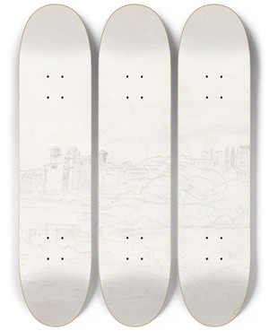 Triptych art skateboard deck of Adolph Tidemand Mann I Baugen P En Bt_1 by Adolph Tidemand (1814-1876)