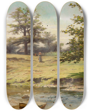 Triptych art skateboard deck of Richard Buckner Gruelle Untitled Landscape by Richard Buckner Gruelle (1851-1914)