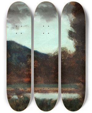 Triptych art skateboard deck of Jeanjacques Henner Paysage Dalsace Crpuscule by Jean-Jacques Henner (1829-1905)