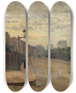 Triptych art skateboard deck of Germain Eugne Bonneton La Rue Augustecain by Germain Eugene Bonneton (1874-1915)