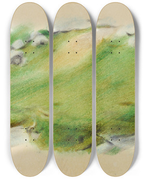 Triptych art skateboard deck of Otto Meyeramden Landschaftsstudie Amden by Otto Meyer-Amden (1885-1933)