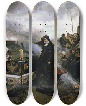 Triptych art skateboard deck of Francisco Pradilla Doa Juana La Loca by Francisco Pradilla (1848-1921)