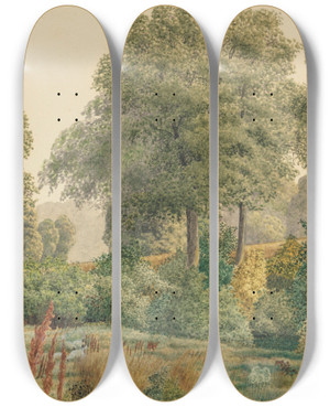 Triptych art skateboard deck of William Bell Scott Enchanted Corner by William Bell Scott (1811-1890)