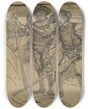 Triptych art skateboard deck of Fritz Boehle Farmers Mowing by Fritz Boehle (1873-1916)