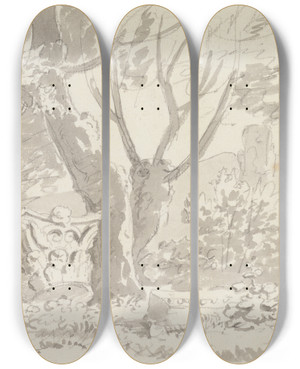 Triptych art skateboard deck of George Howland Beaumont Mount Palatine by George Howland Beaumont (1753-1827)