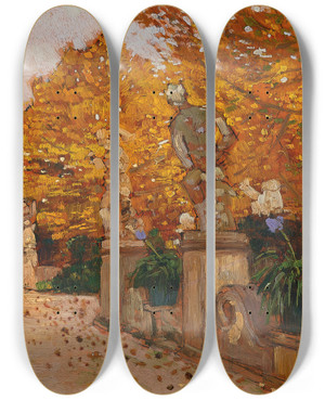 Triptych art skateboard deck of Hans Wilt Mirabell by Hans Wilt (1867-1917)