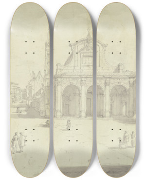 Triptych art skateboard deck of Giuseppe Zocchi Ansicht Von S Marco In Florenz by Giuseppe Zocchi (1711-1767)