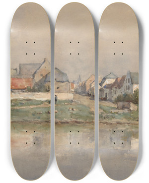 Triptych art skateboard deck of Willem Roelofs Eisden by Willem Roelofs (1822-1897)